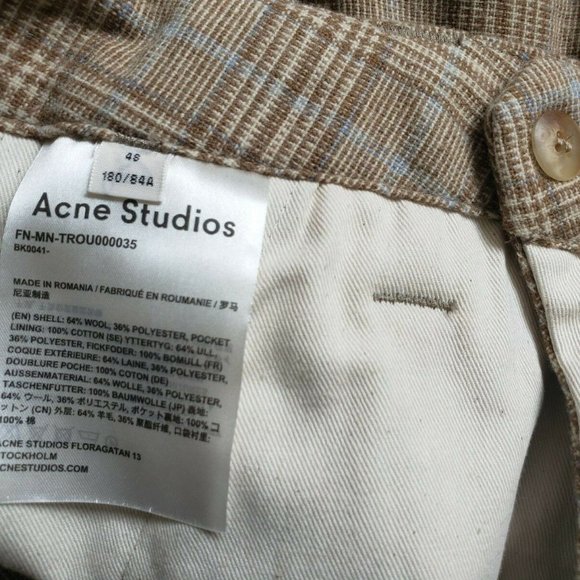 Acne Studios FW18 Beige Blue Checkered Wide-Leg Trousers - Men's 48/Medium - Picture 5 of 14